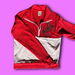 2000s “Pink” red and white quarter-zip sweatshirt with sequined logo